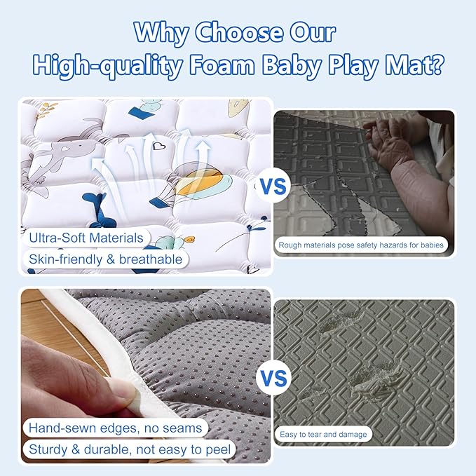 Premium Foam Baby Play Mat 50" X 50", Thicken One-Piece Crawling Mat, Non-Slip Cushioned Activity PlayMats for Infants, Babies, Toddlers, Play & Tummy Time