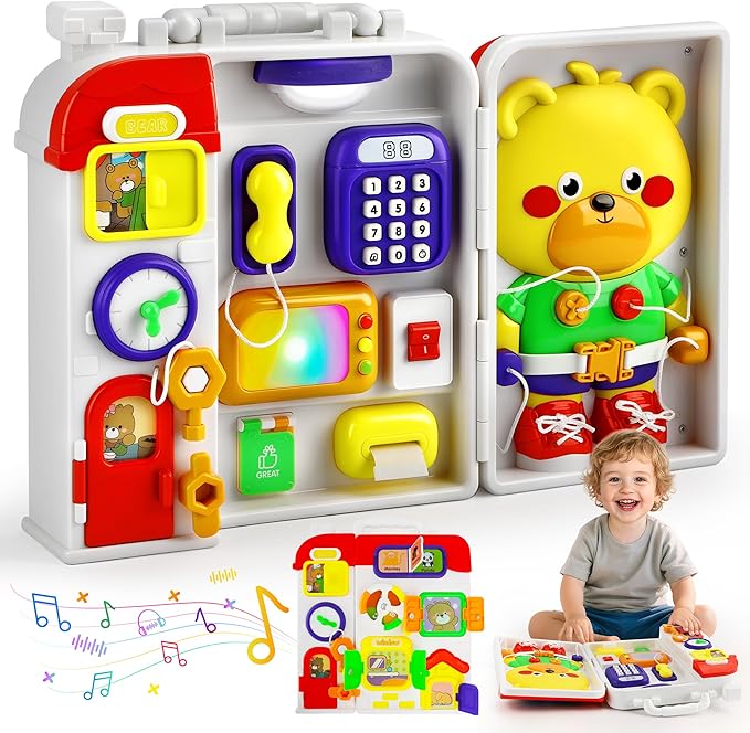 TOY Life Montessori Busy Board for 1-2 Year Old, 20‑in‑1 Baby Musical Toddler Toys, Fine‑Motor & Early Educational Baby Montessori Toys for Toddler 1‑3 Year Old Boys Girls Birthday Gift