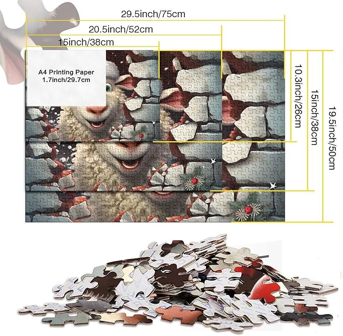 Sheep for Adults Fun 500 Pieces 3D Animal Thickened Wooden Jigsaw Puzzle Stress Relief Education Game Home Decoration Toy Intellectual Game Relaxation and Intelligence 500pcs (52x38cm)