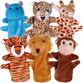 6Pcs Hand Puppets for Toddlers - Stuffed Animal Puppets for Kids, Including Lion, Tiger, Hippo, Leopard, Giraffe and Monkey for Puppet Show Theater, Stocking Stuffers for Kids