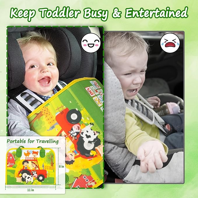 Toddler Busy Board, Farm Busy Book Montessori Toys for 1 2 3 4 Year Old, Sensory Board Preschool Learning Toy Activity Books Birthday for Girls Boys, Travel Toys for Airplane Car
