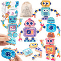 Wooden Robot Snap-Together Building Blocks, STEM Take Apart Toys Playset for Toddlers 3 4 5 6, 28 Psc Montessori Educational Fine Motor Skills Toys for Boys & Girls Birthday Gift