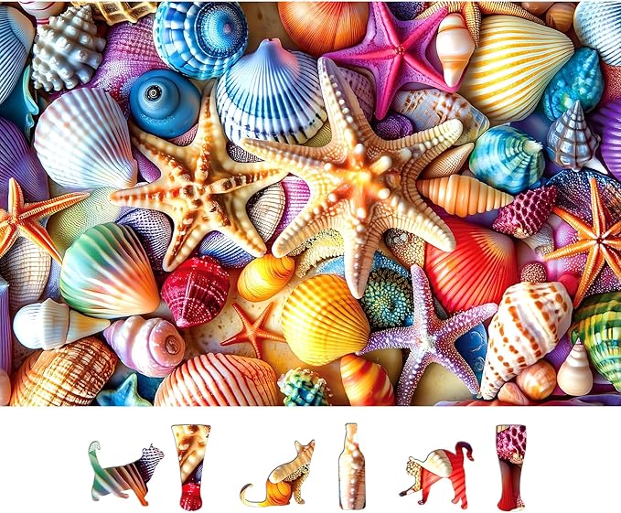 Seashell 500 Piece Puzzle for Adults Colorful Ocean Jigsaw Puzzle with Starfish & Shells, Premium Thick Cardboard, Challenging Yet Relaxing, 23x15 Inch Finished Size, for Puzzle Lovers
