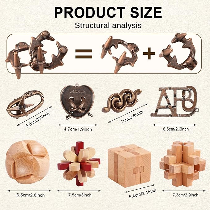 Metal Brain Teaser Puzzles Ring Puzzles Metal Wooden Brain Teaser Puzzle 16pcs Logic Metal Puzzle for Adult Kid Toy Lock Puzzles Gift for Adults Teenagers Kids