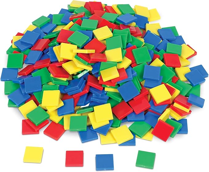 Learning Resources Square Color Tiles, Counting, Sorting Toy, Set of 400 in 6 Colors, Ages 4+