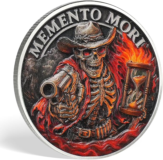 AtSKnSK Memento Mori Coin Momento Mori Coin Skull Coin Stoic Gifts Memento Mori Calendar Living Memento Mori Amor Fati Coin (Musketeer Skull)