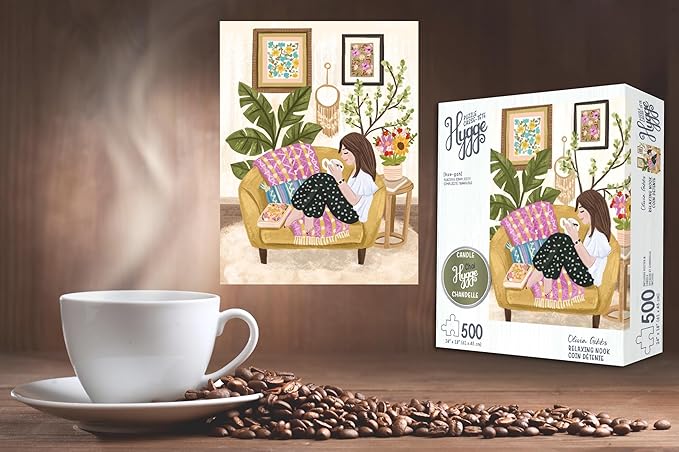 KI Puzzles 500 Piece Puzzle for Adults Hygge Collection Relaxing Nook by Olivia Gibbs Blueboard Jigsaw + Candle by Playview Brands