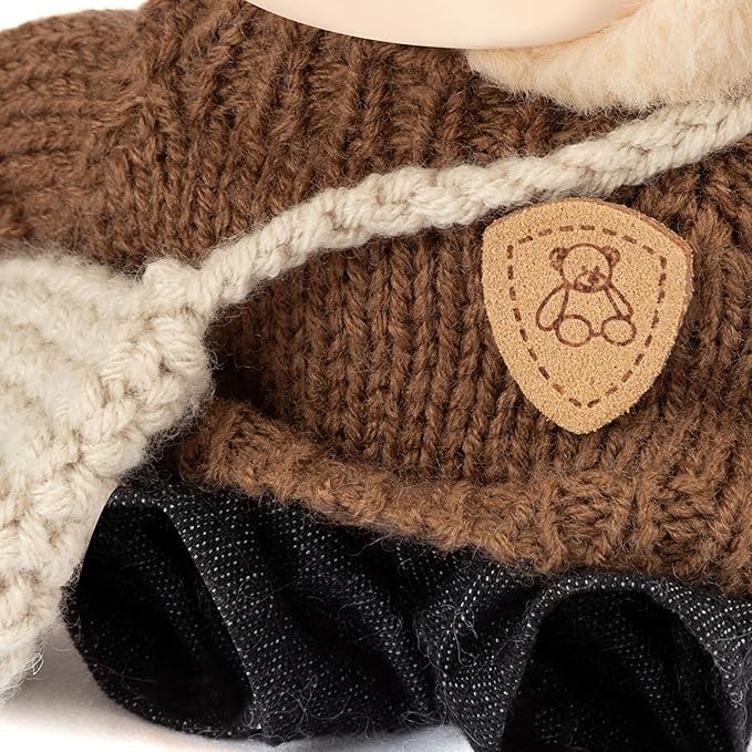 17cm Doll Clothing for Labubu - Kawaii Chic Style Set for 17cm Dolls, Premium Doll Outfit with Accessories - Khaki Wool Hat + Brown Romper + Black Jeans + Khaki Bag (Clothes Only)