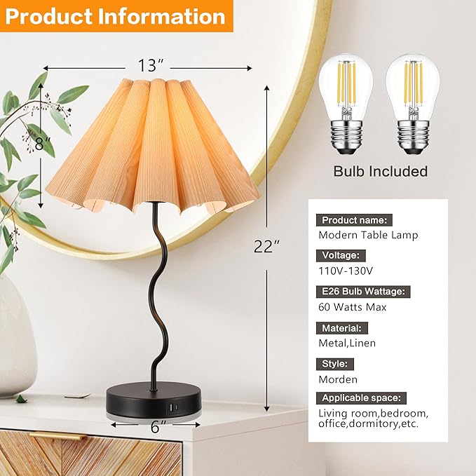 Table Lamps for Bedroom Modern Single Table Lamp for Night Stands Beside Lamps Living Room End Table Lamp (Burlywood)
