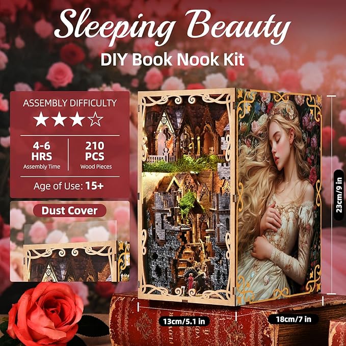 Book Nook Kit - DIY Miniature House Dollhouse Kit for Adults and Teens, Booknook Tiny House Bookshelf Decor 3D Wooden Puzzle, Gifts for Family, Friends (Sleeping Beauty)