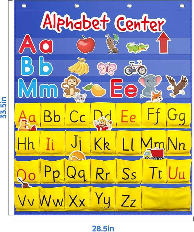 ZKOO Alphabet Learning Pocket Chart, Alphabet Wall Chart 104 Animal Flash Cards and 26 Lowercase and Uppercase Letter Cards, Student Daily Learning The Letter, Great for Classroom Homeschool
