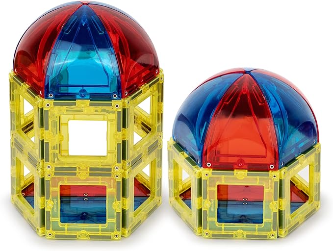 Playmags 28 Piece Magnetic Tiles Dome Set - Now with Stronger Magnets, STEM Toys for Kids, Sturdy, Super Durable with Vivid Clear Color Tiles