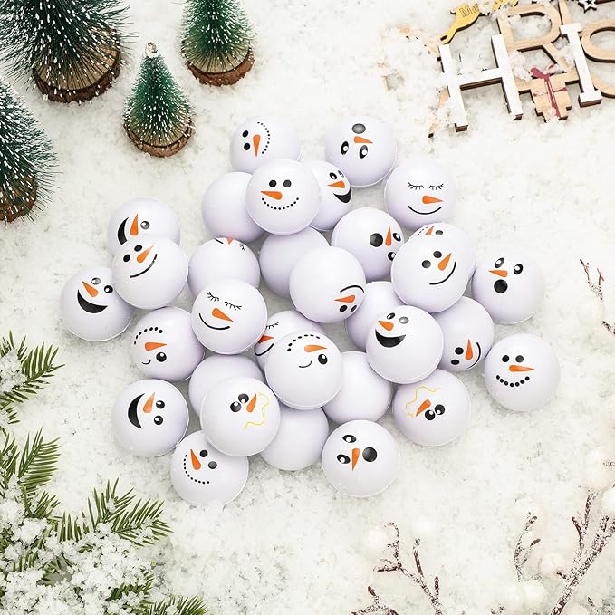 Zhanmai 64 Pcs Christmas Snowmen Stress Balls Bulk Small Snowball Face Relief Squeeze Crafts for Winter Party Favors Xmas Stocking Stuffers Gift Goodie Bag Fillers Holiday Decorations (2.5 Inch)