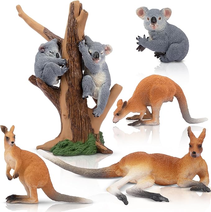 Toymany 7PCS Australian Wildlife Animal Figurines Includes Koala and Kangaroo Figure Toy, Plastic Forest Animal Figures Toy Set, Cake Toppers Christmas Birthday Gift for Kids Toddlers