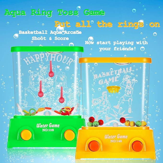 Sumind 10 Pieces Handheld Water Game for Kids Mini Water Ring Toss and Basketball Hoop Toy 90s Retro Mini Games for Goodie Bags Stuffers Birthday Return Gifts Classroom Rewards(Bright,Classic Style)