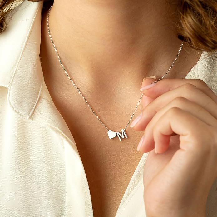 Turandoss Heart Initial Necklace for Women Teen Girls - 18K Gold Plated Letter A-Z Pendant Necklace Dainty Heart Necklaces Tiny Initial Necklaces Birthday Gifts for Women Jewelry