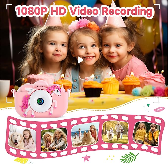 Kids Camera Toys for Ages 3 4 5 6 7 8 9 Girls, 48MP Dual Lens Toddler Digital Camera Christmas Birthday Gift, Kids Selfie Camera with 32G SD Card, Silicone Cover