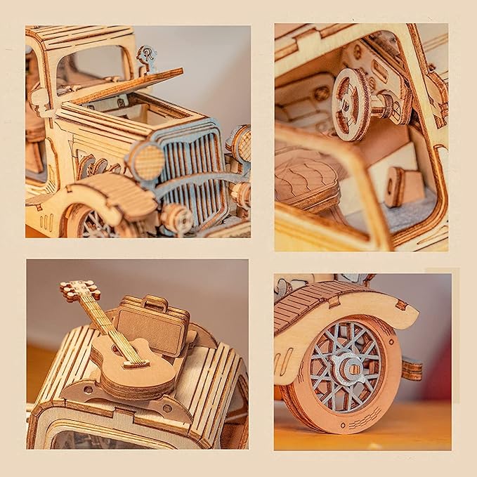 Rowood 3D Puzzles for Adults, Model Car Kits, DIY Wooden Toys Craft Gift on Birthday Christmas for Adult-Vintage Car