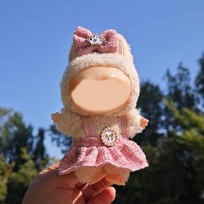 Clothes for 17cm Doll, 2 PCS Pink Cute Chic Style Hair Clip & Dress Set, Dress up Outfit Exquisite Accessories for Dolls