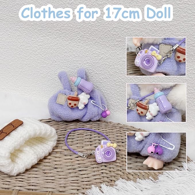 Clothes for 17cm Doll, Cute Outfit Set for 17cm Dolls, Adorable Dress-Up Accessories for (Pink Bottle)