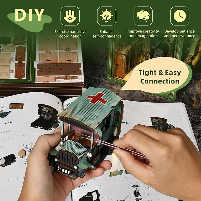 Book Nook Kit, DIY Miniature Dollhouse Book Nook Kit with Dust Cover and LED Light for Teens and Adults-The Radium Lady