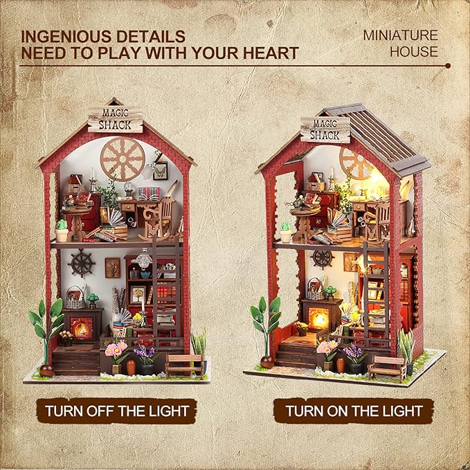 DIY Miniature House Kit Christmas Dollhouse Kit for Adults Romantic Couple Cottage Booknook Building Kit Tiny House Model Kits to Build for Couples (Magic Book Nook)
