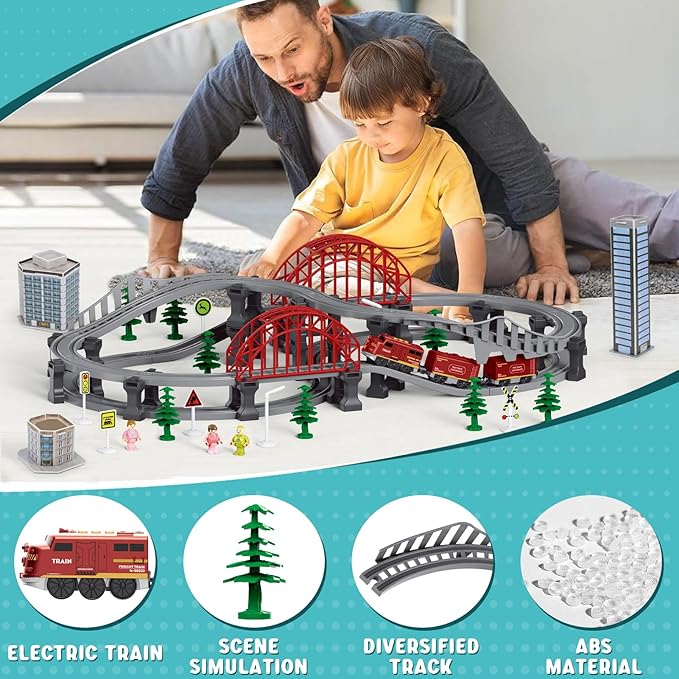 Train Sets for Toddlers, 128 Pcs Trains Toy with Battery Operated & Tracks (Magnetic Connection), Compatible with Thomas, Brio, Christmas Toy Gifts for 3 4 5 6 7 8 Years Old (Forest)