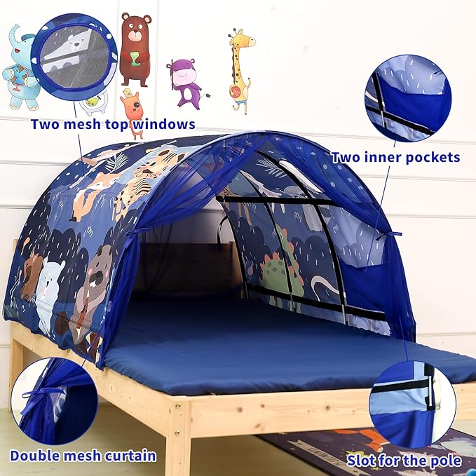 Kids Bed Tent Twin Beds -Zoos Wonder Play Tents Boys Girls Ventilated Indoor Play Tent Children Promotes Independent Play, Stimulates Imagination Set-Up Playhouse (Zoos)