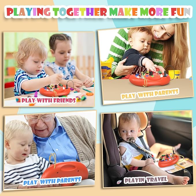 Montessori Busy Board for 1 Year Old, Busy Board with LED Light, Baby Sensory Board Toddler Travel Toys for Kids Preschool Learning Activities Boys & Girls Birthday (Orange)