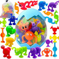 Suction Bath Toys for Kids Age 1-3 3-5, Suction Cup Bathtub Toy Mold Free Party Favor Goody Prize With Eggshell Storage Toddler Silicone Water Table Sensory Travel Window for 2 3 4 5 Year Old Boy Girl