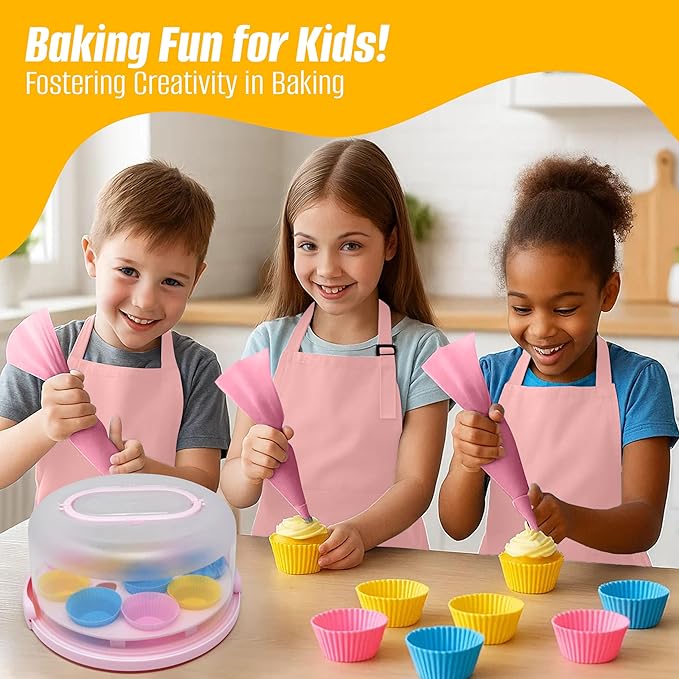 Perlli Kids Cake & Cupcake Baking Set – 51 Pieces Real Utensils & Decorating Kit with Carrier Safe Baking Supplies Gift for Junior Chefs Girls & Boys (Pink)