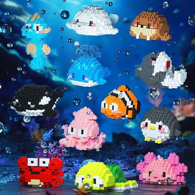 Micro Building Blocks Sets, 12 in 1 Cute Aniamls Series for Kids Birthday Party Favors, Mini Building Blocks, Micro Building Kit Toys, Building Blocks for Adults & Kids