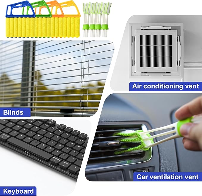 Blind Cleaner Duster Tool - 4 Pcs 7 Fingers Anti-Shedding Window Blind Cleaner Tool and 4 Pcs Air Vent Cleaner, with High-Density Microfiber Fleece and Ergonomic Handle, Detachable and Washable