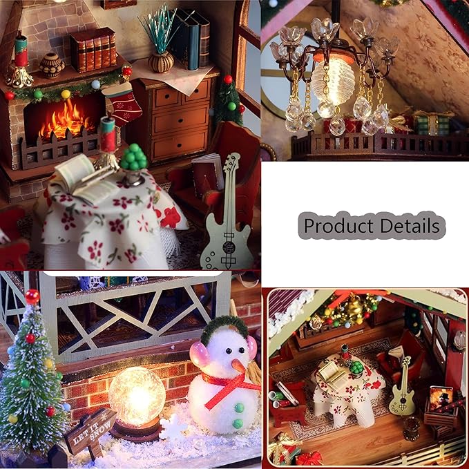 DIY Miniature House Kit, Mini House Building Kit, DIY Book Nook Kit, Tiny Model House for Adults to Build, Beginner 3D Wooden Book Nook, for Family Friends (Christmas House)