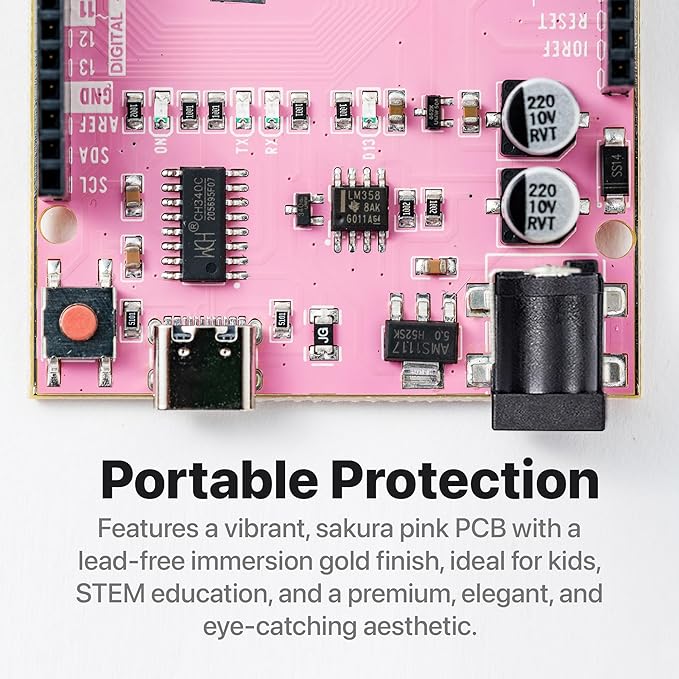 Sakura Pink UNO R3 Silver Edition Type-C Lead-Free ATmega328P Development Board – Compatible with Arduino IDE, for DIY & STEM Projects (1-Pack Sakura Pink)