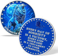 Strength in Sobriety Lion Recovery Challenge Coin Inspirational Sobriety Token for AA, NA, and Recovery Gifts Animal Series Sobriety Coin (Midnight Blue Lion)