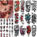 77 Sheets Skull Rose Temporary Tattoos, Lotus Flower Butterfly Half Arm Realistic Fake Tattoos Stickers for Adult Women Men Kids