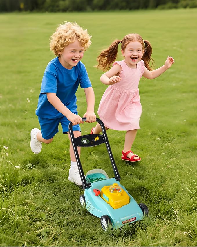 Kids Lawn Mower with Realistic Grass-Cutting Action and Sounds – No Batteries Required | Fun Outdoor Push Toy, Birthday Gift & Halloween Present for 3, 4, 5, 6, 7, 8 Year Old Boys and Girls (Blue)
