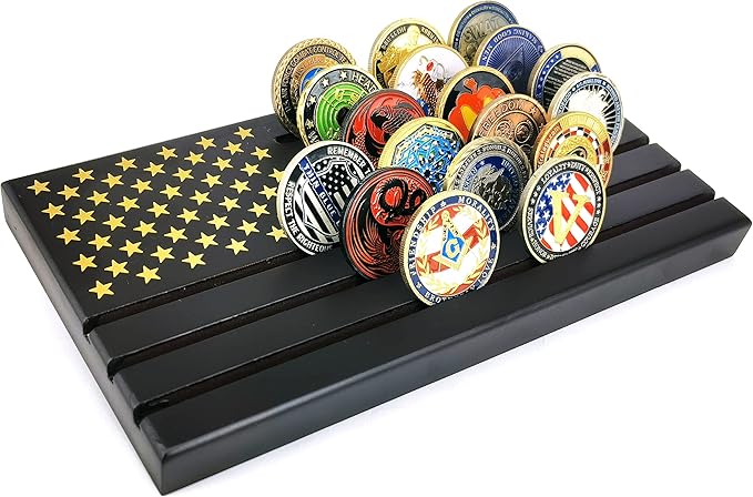 Aomcisi 6 Rows Coin Holder, Challenge Coin Display Stand Military Coin Holder Holds 36-40 Coins