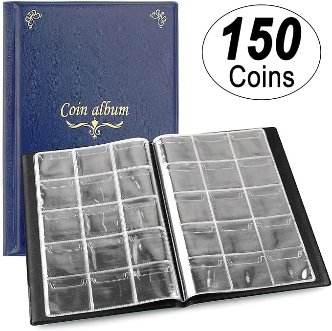 150 Pockets Coin Album, Penny Collecting Book, Souvenir Coins Collection Holder, Ideal for Pressed Pennies Passport, Hobby Coin Collector, Money Specie Display Storage Case (English, Blue)