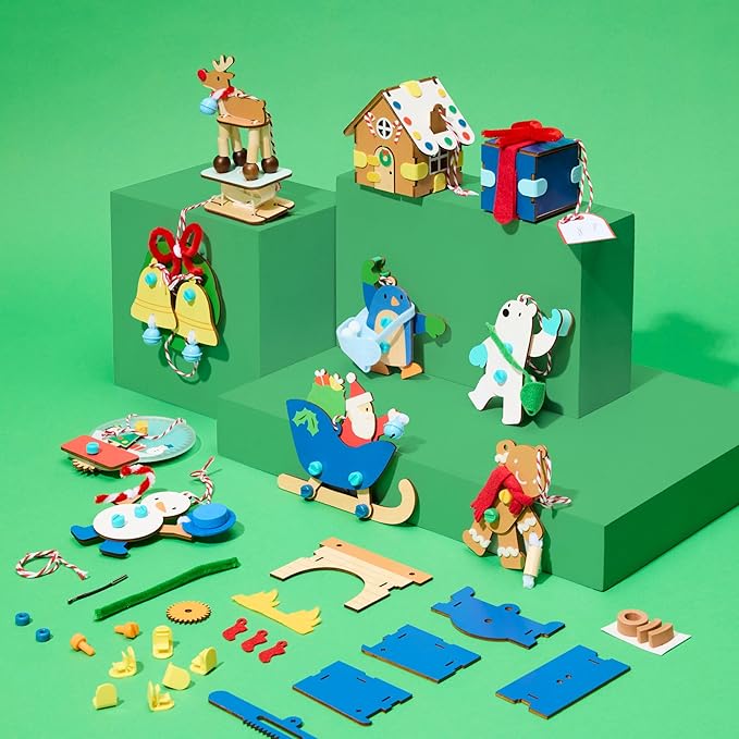 KiwiCo 12 Day Advent Ornaments | Build Your Own Christmas Tree Ornaments | Crackling Fireplace, Spinning Tree, Ringing Bells and More | 2025 Advent Ornaments for Ages 5+
