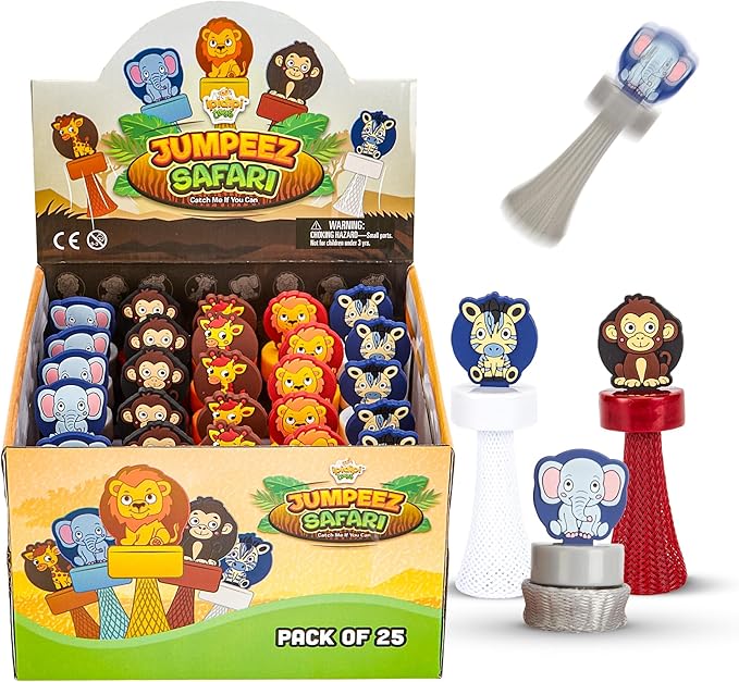 IPIDIPI TOYS Jumpeez Safari Rocket Poppers, 25 Jungle Animal Bounce Toys for Kids – Halloween Toys for Trick or Treat, Halloween Goodie Bag Stuffers - School Prizes, Classroom Rewards for Boys & Girls