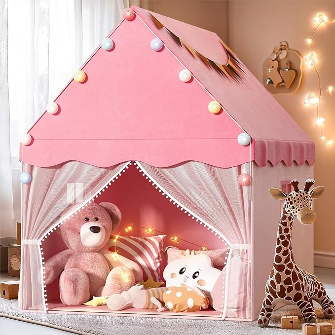 EagleStone Large Kids Play Tent with Star Light, Padded Mat,Toddler Tent Indoor,Playhouse for Toddlers, Boys, Girls, Indoor Bed Tent Gift Toy