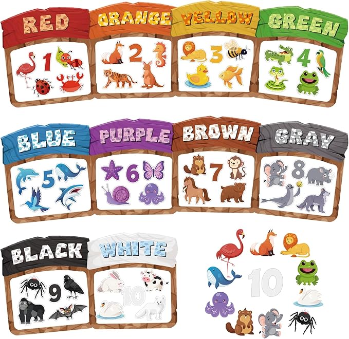 10Pcs Magnetic Color Sorting Set 60 Fridge Magnets for Kids, Cute Animal Refrigerator Magnets for Kids Early Education Color Sorting Shape Matching