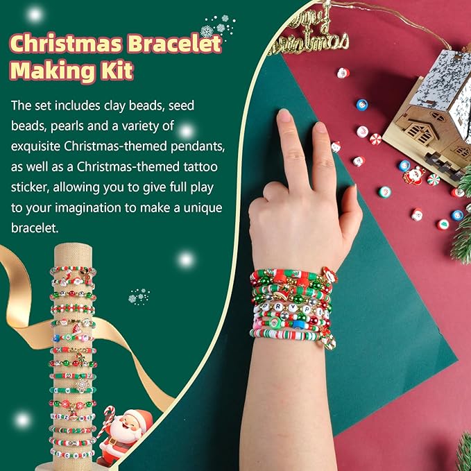SJZWSD Christmas Friendship Bracelet Kit, 6200 Pcs Clay Beads for Bracelet Making, Christmas Beads for Jewelry and Craft Making with Storage Box