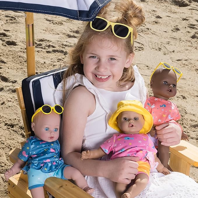 ADORA Beach Baby African American Doll with Sun-Activated Freckles, Clothes & Accessories Set, Adorable Baby Doll Made in Exclusive QuickDri Vinyl Birthday Gift for Ages 1+ - Baby Piper