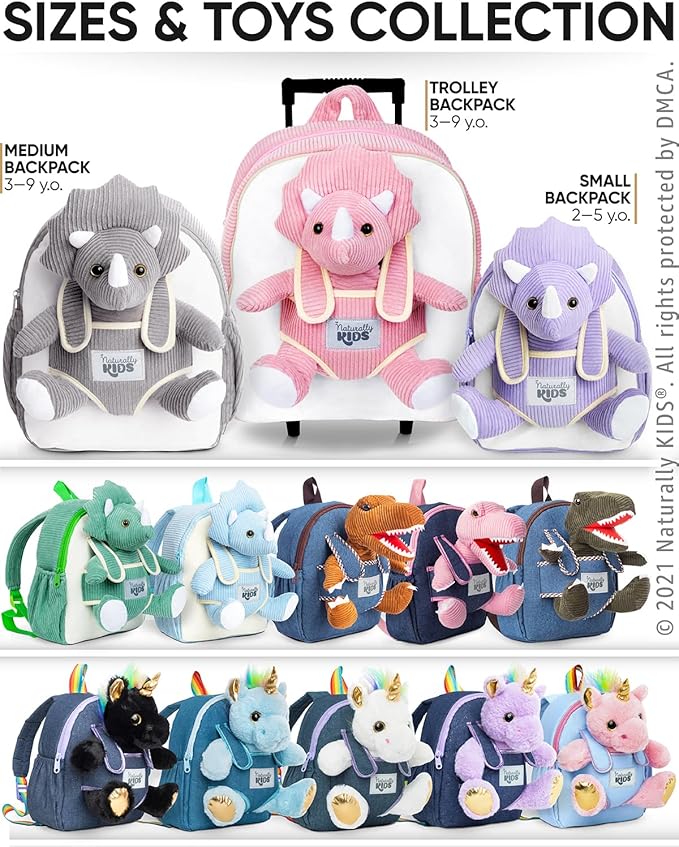 Naturally KIDS Purple Dinosaur Toys for Girls, Triceratops Toy, Dinosaur Gifts for 2 3 Year Old Girls, Toddler Backpack