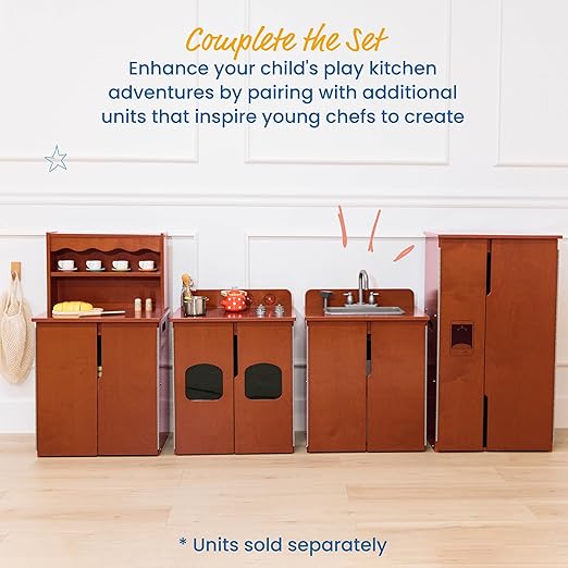 ECR4Kids Play Kitchen Refrigerator, Wooden Playset, Dark Walnut
