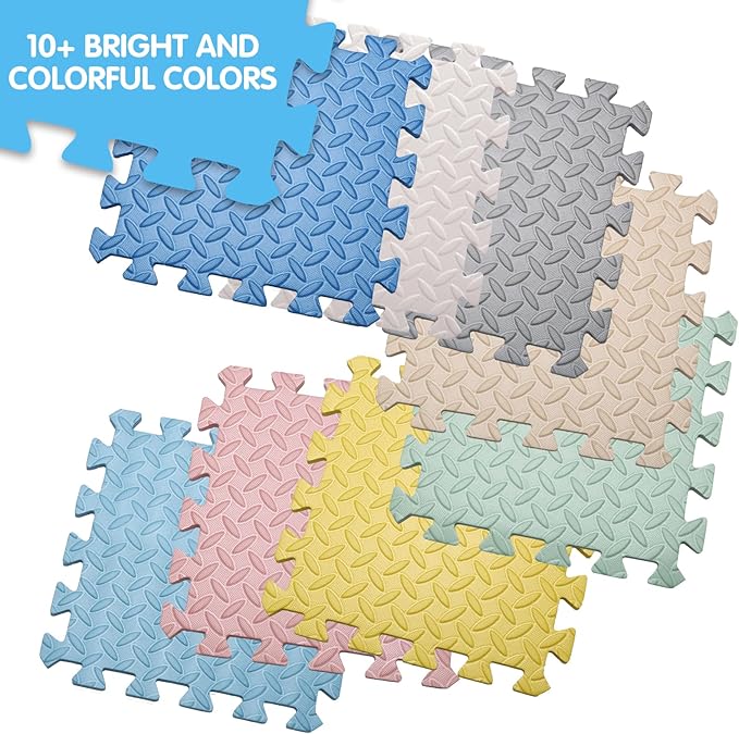 Coolcandy EVA Foam Play Mat, 16 Tiles Colorful Baby Play Mat, Square Kids Playmat with Solid Colored, 0.4" Thickened Interlocking Foam Floor Tiles, Puzzle Play Mat for Baby Lying, Playing (Blue)