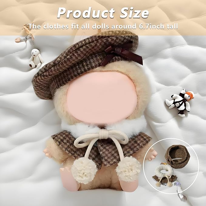 Doll Clothes Set for 17cm Dolls - Princess Dress Outfits with Bonnet/Bow Hair Accessories, Cute Clothes for Display & Photography (STK05)